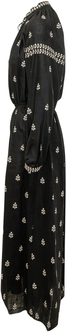 Isabel Marant Abito Lungo con Ricamo e Vita Arricciata Zwart