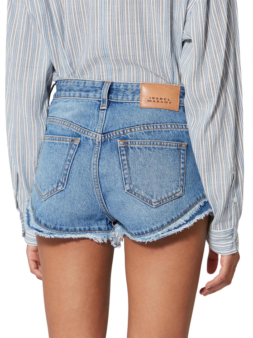 Isabel Marant Frayed Hem Denim Shorts with Classic Five-Pocket Design Blauw