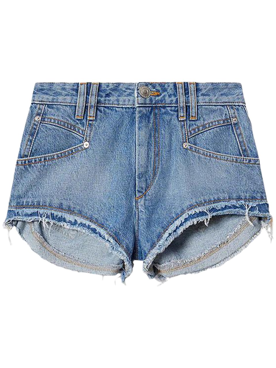 Isabel Marant Frayed Hem Denim Shorts with Classic Five-Pocket Design Blauw