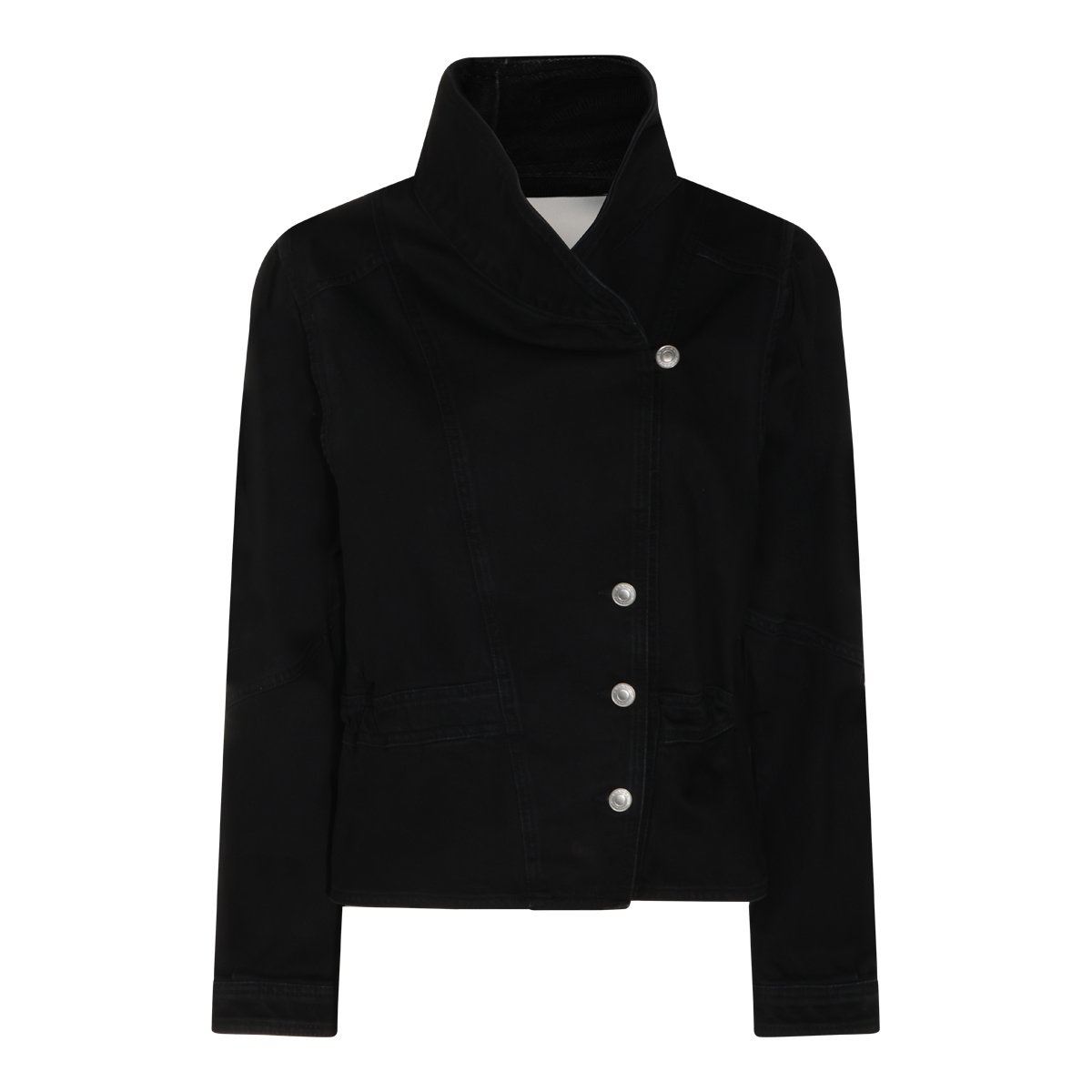 Isabel Marant Black Cotton Denim Jacket with High Collar Zwart