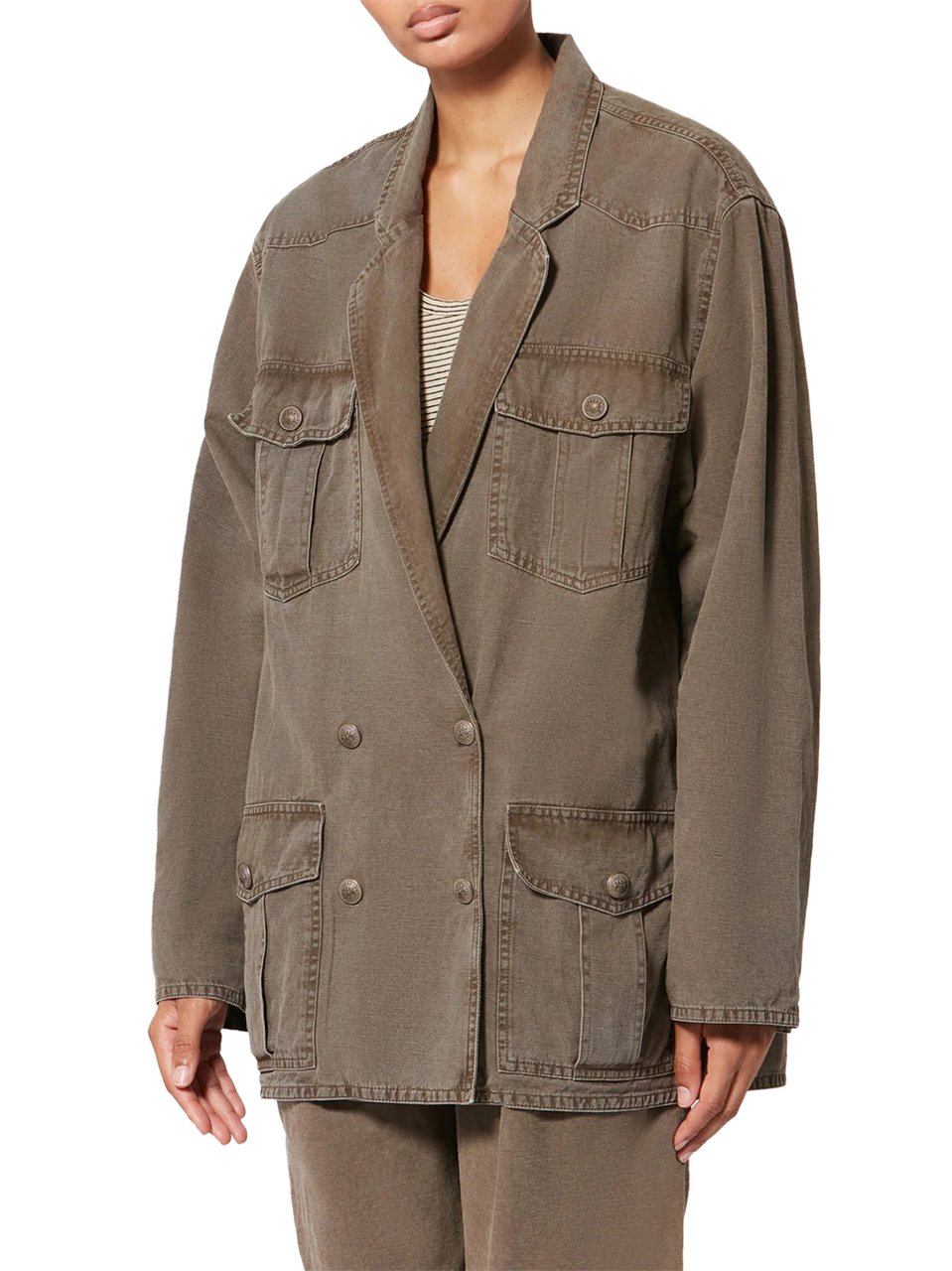 Isabel Marant Double-Breasted Boxy Jacket with Notched Lapels Bruin