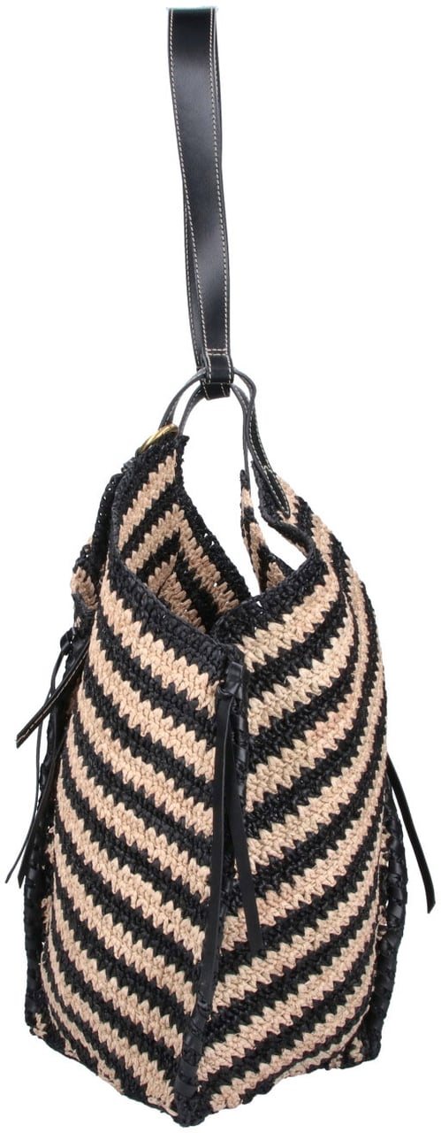 Isabel Marant Black/Natural Tampa Striped Raffia Tote Bag Zwart