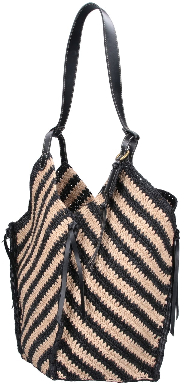 Isabel Marant Black/Natural Tampa Striped Raffia Tote Bag Zwart