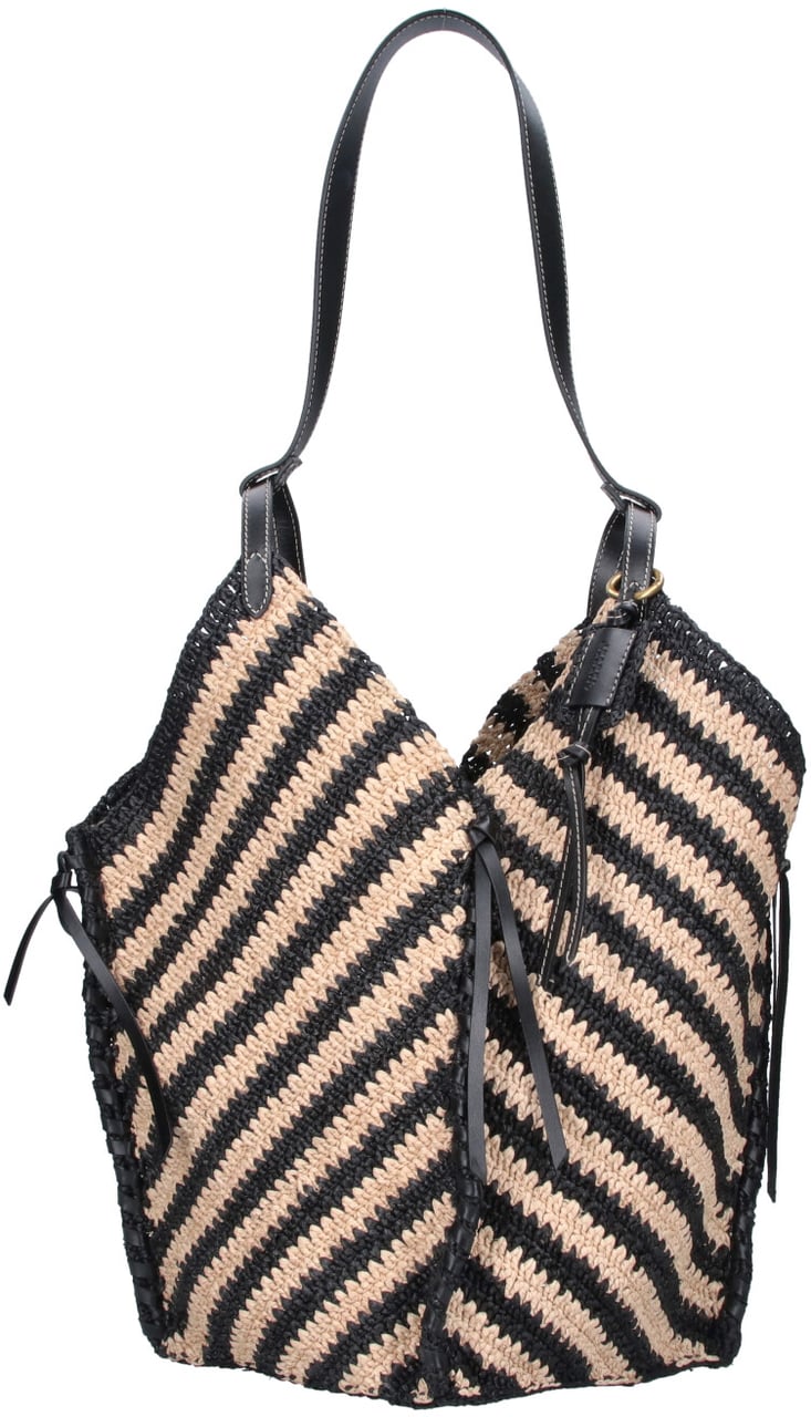 Isabel Marant Black/Natural Tampa Striped Raffia Tote Bag Zwart