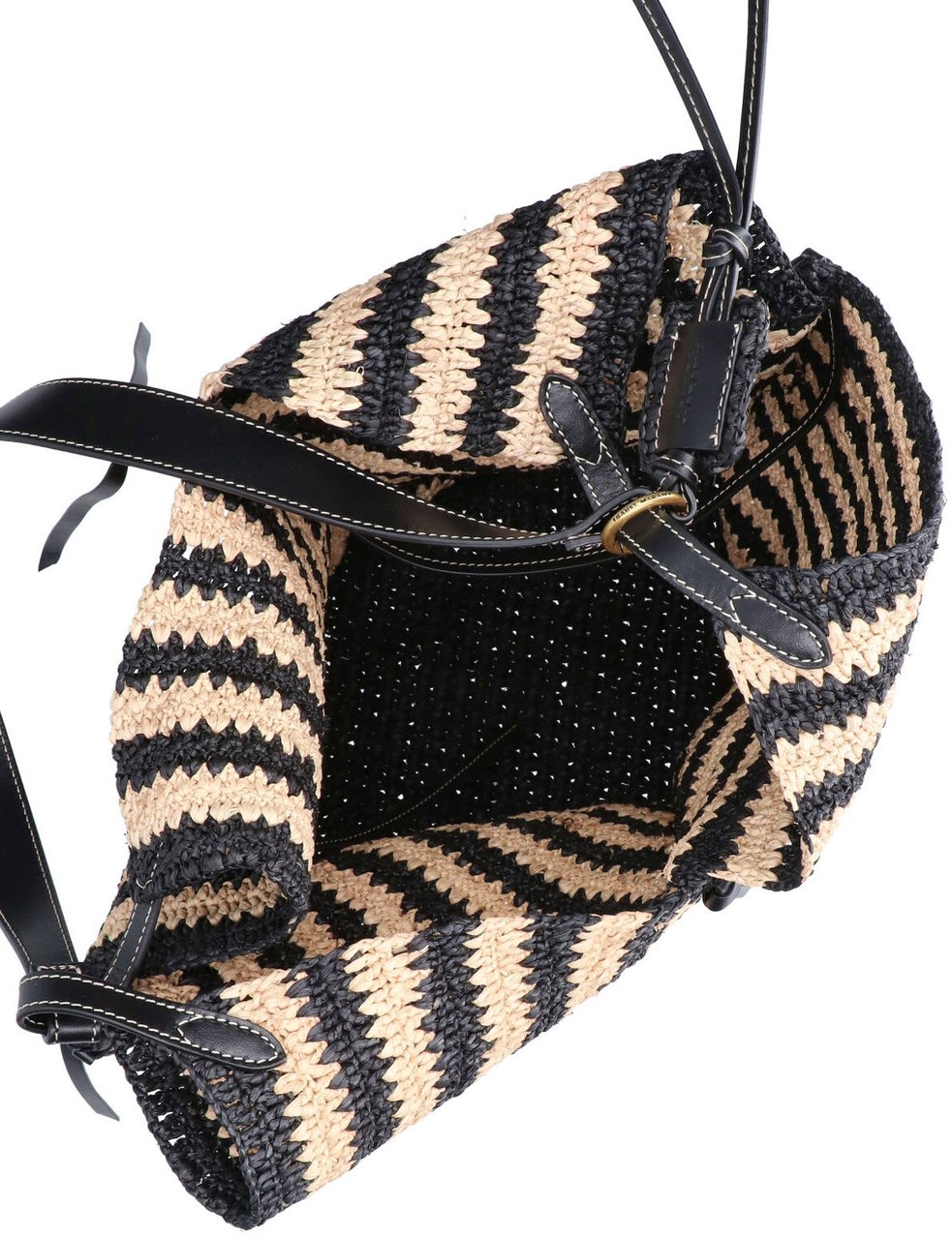Isabel Marant Black/Natural Tampa Striped Raffia Tote Bag Zwart