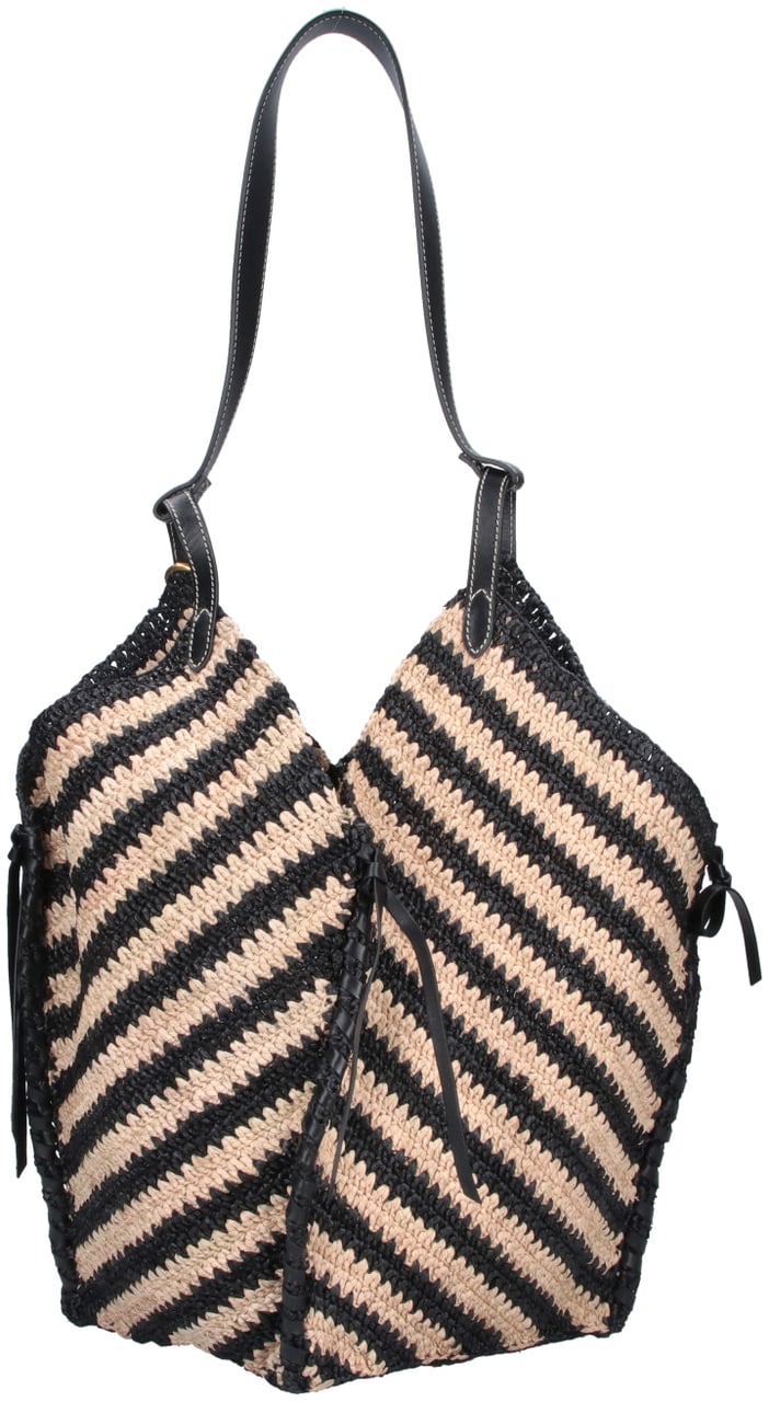 Isabel Marant Black/Natural Tampa Striped Raffia Tote Bag Zwart