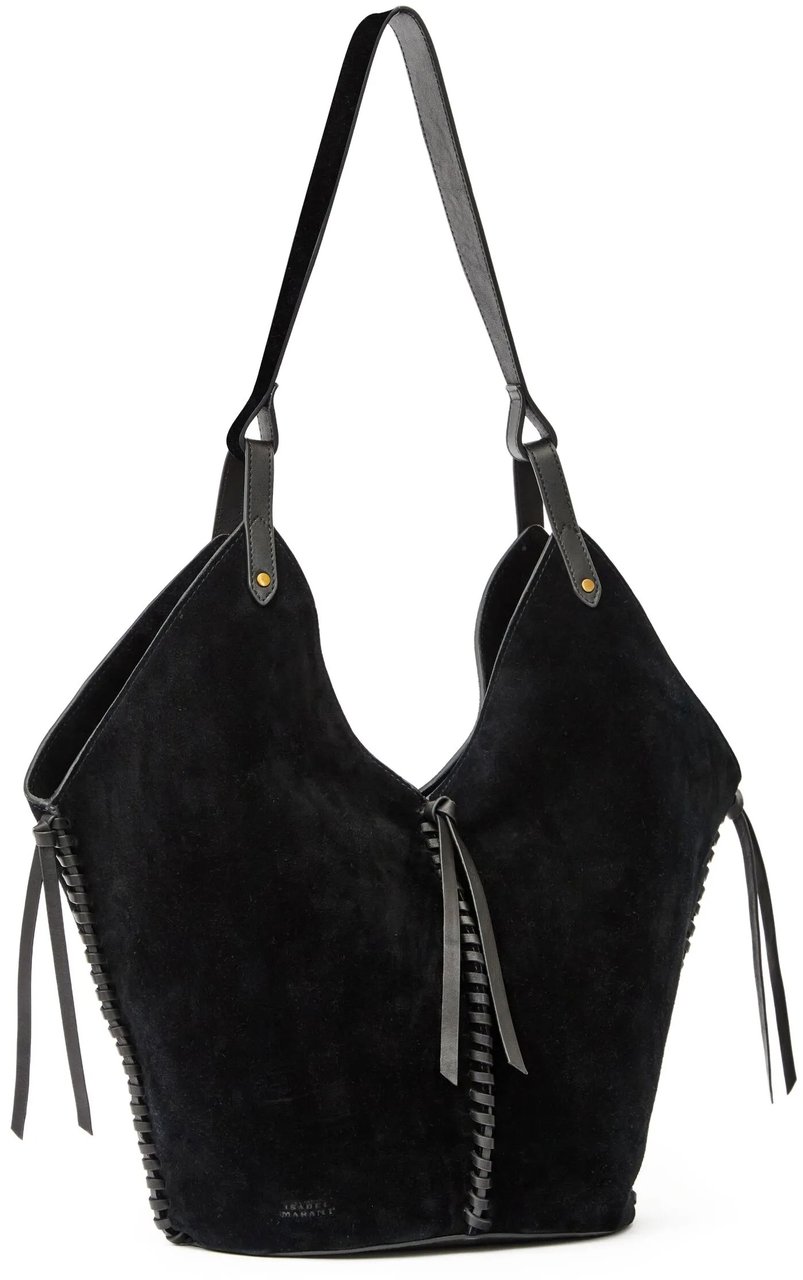 Isabel Marant Black Tampa Calf Velvet Shoulder Bag Zwart