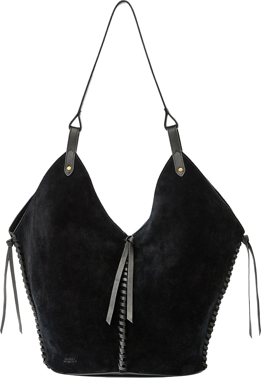 Isabel Marant Black Tampa Calf Velvet Shoulder Bag Zwart