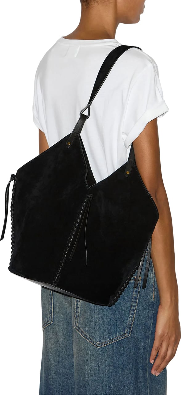 Isabel Marant Black Tampa Calf Velvet Shoulder Bag Zwart