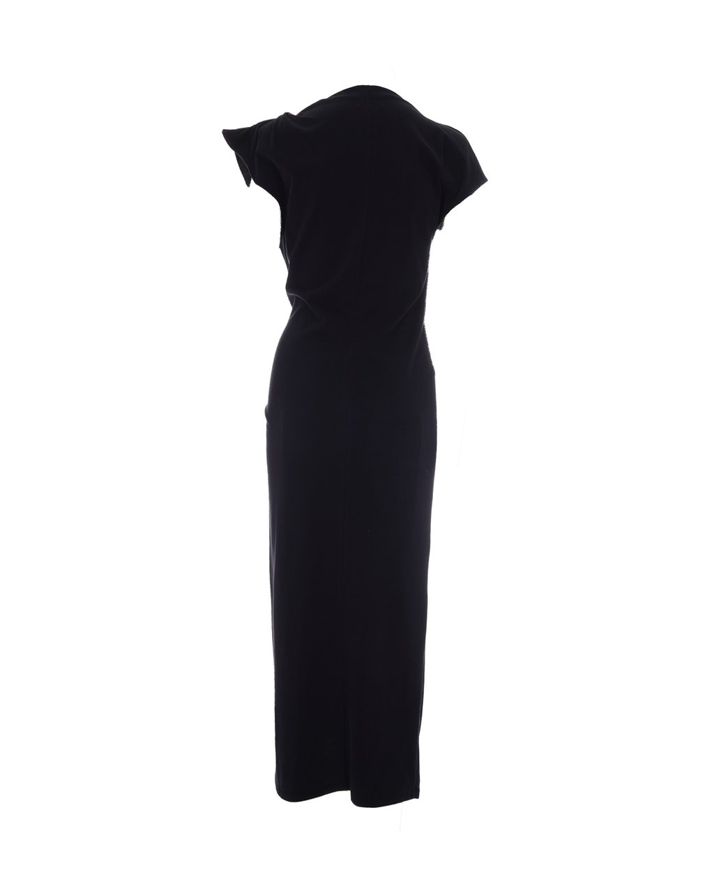 Isabel Marant Long Draped Black Jersey Dress with Structured Shoulders Zwart