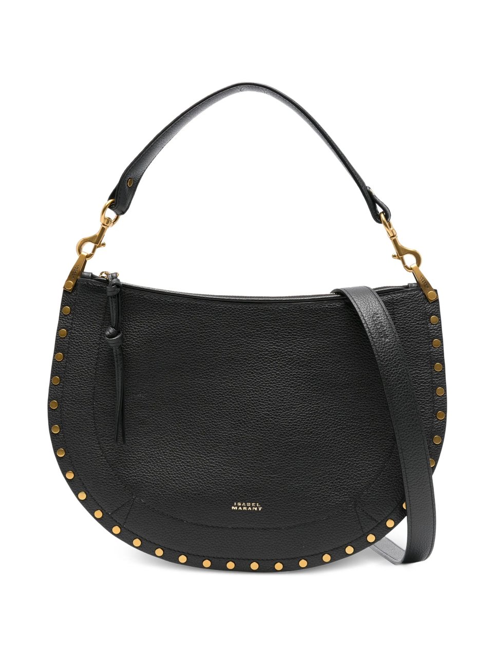 Isabel Marant Crescent-Shaped Soft Pebbled Leather Shoulder Bag With Gold-Tone Studs Zwart