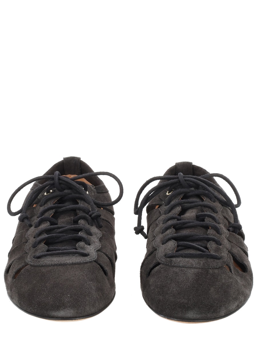 Isabel Marant Leyza Suede Texture Cut-Out Flats Zwart