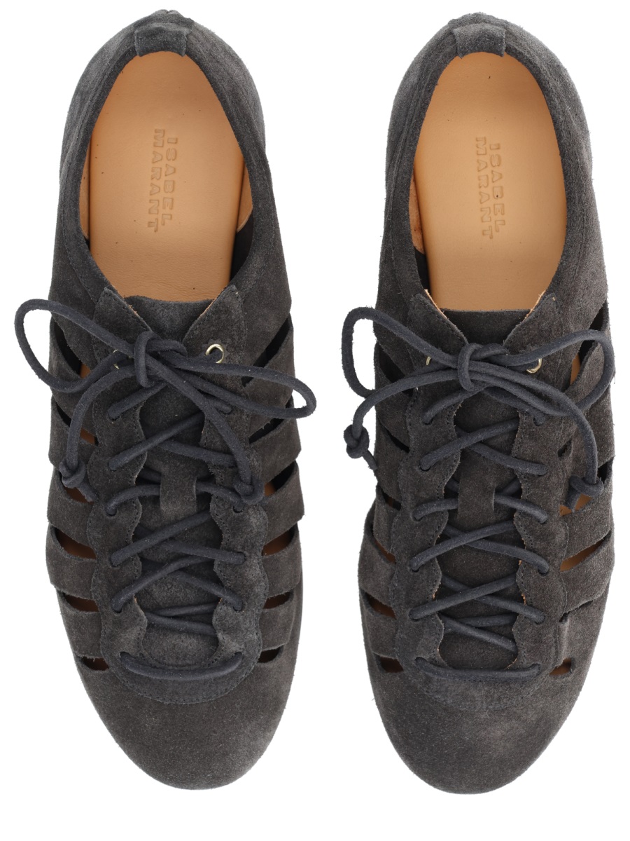 Isabel Marant Leyza Suede Texture Cut-Out Flats Zwart