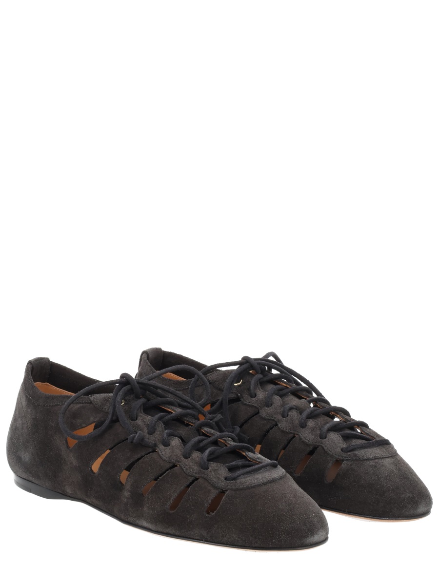 Isabel Marant Leyza Suede Texture Cut-Out Flats Zwart