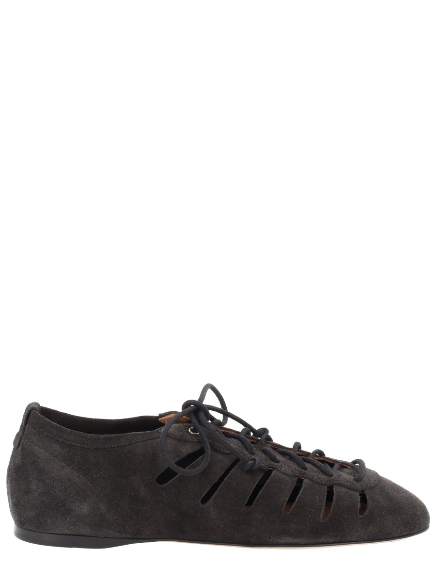 Isabel Marant Leyza Suede Texture Cut-Out Flats Zwart