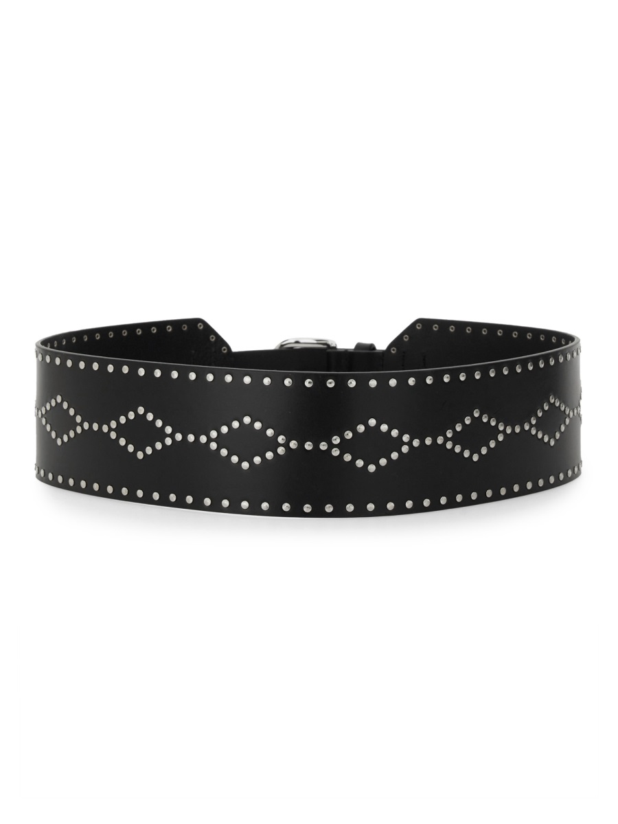 Isabel Marant Neutrals Lucie Wide Studded Leather Belt Zwart
