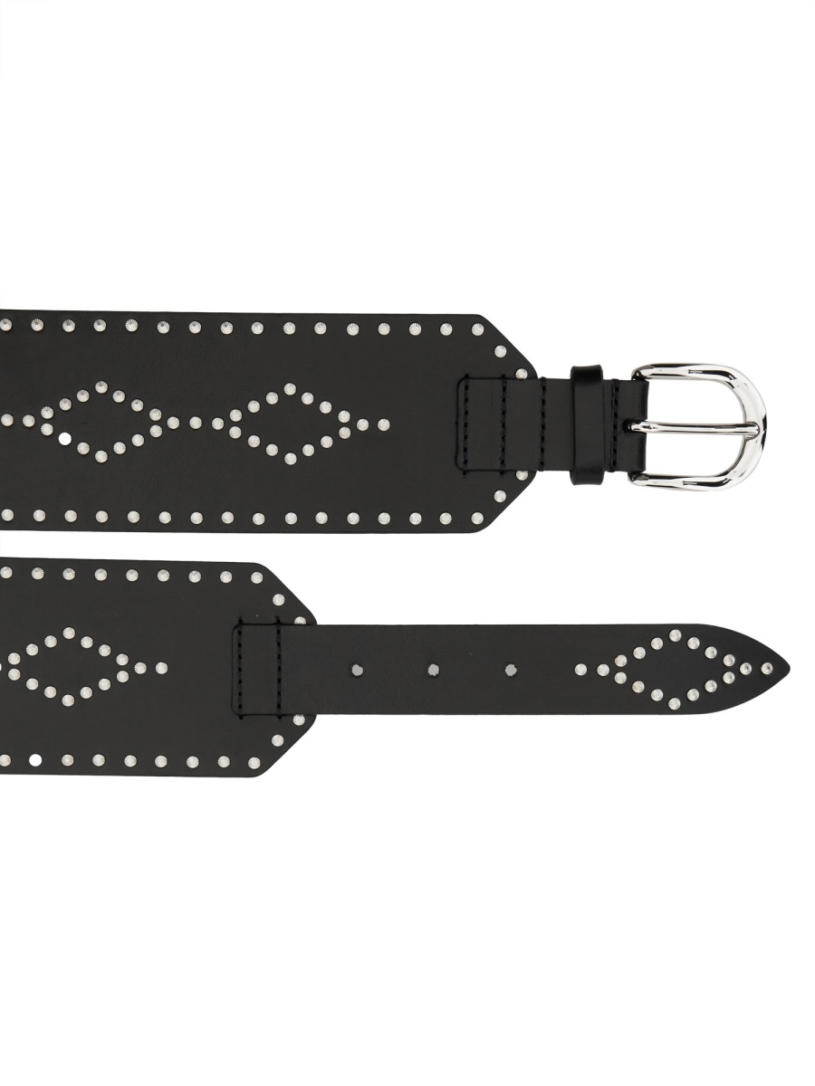 Isabel Marant Neutrals Lucie Wide Studded Leather Belt Zwart
