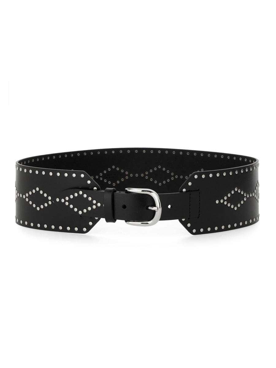 Isabel Marant Neutrals Lucie Wide Studded Leather Belt Zwart