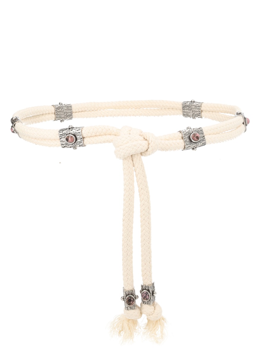 Isabel Marant Natural Braided Rope Stone Accents Belt Neutraal