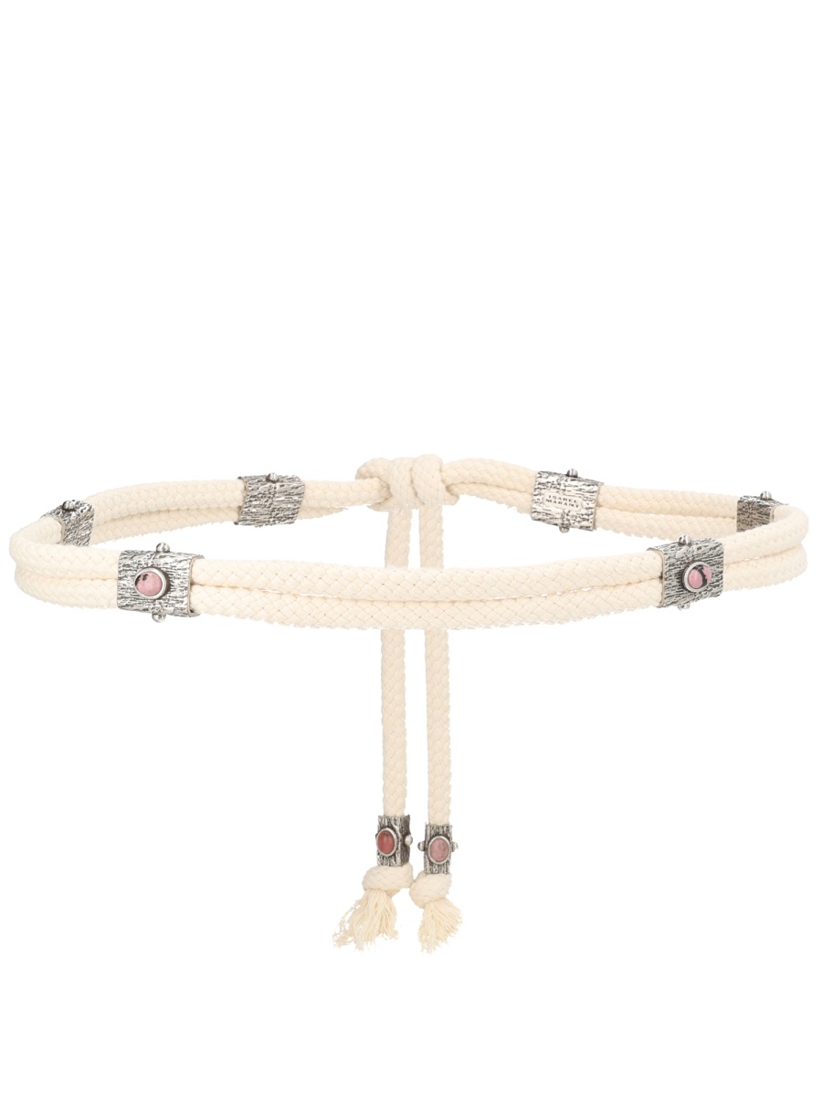 Isabel Marant Natural Braided Rope Stone Accents Belt Neutraal