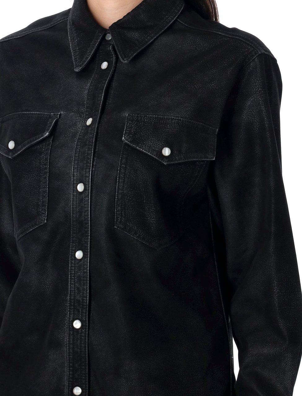 Isabel Marant Karima Eco Leather Classic Shirt Zwart