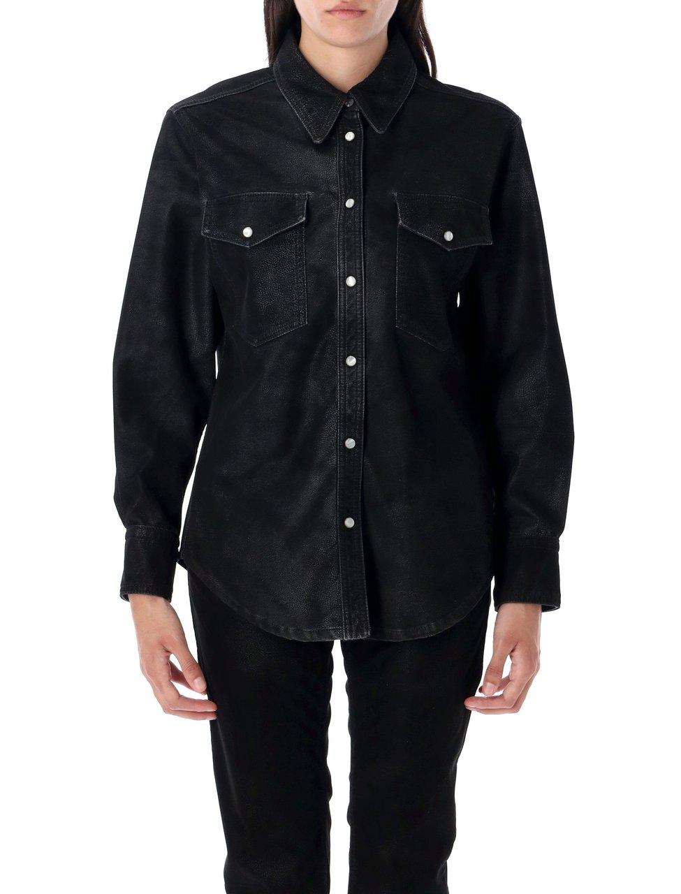 Isabel Marant Karima Eco Leather Classic Shirt Zwart