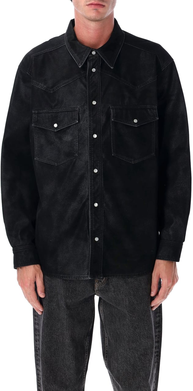 Isabel Marant Marant Kadrian Black Eco Leather Overshirt Zwart