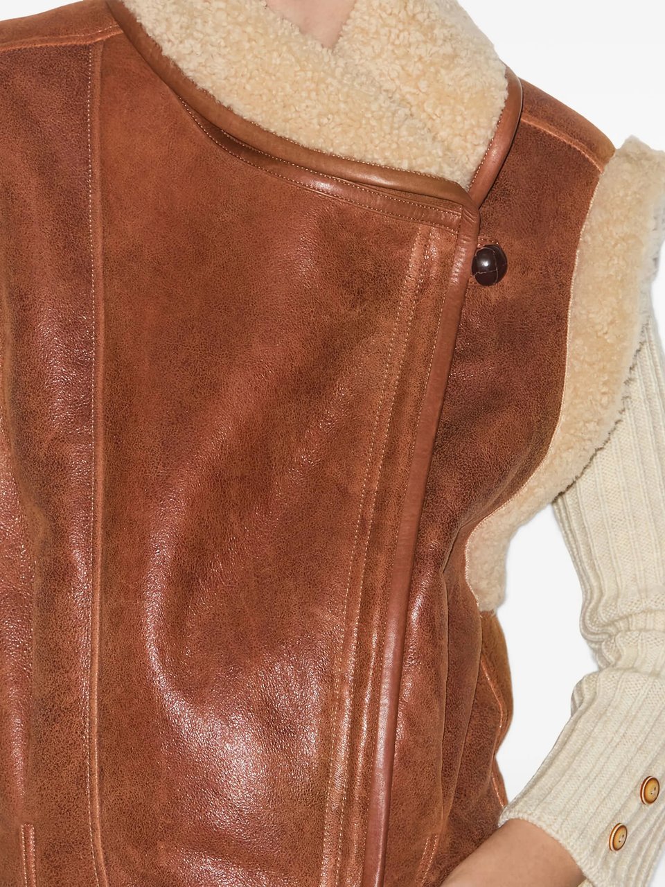 Isabel Marant Cropped Brown Leather Jacket With Plush Shearling Detailing Bruin