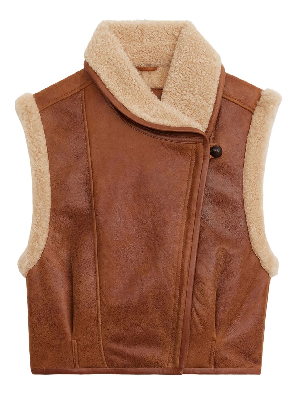 Isabel Marant Cropped Brown Leather Jacket With Plush Shearling Detailing Bruin