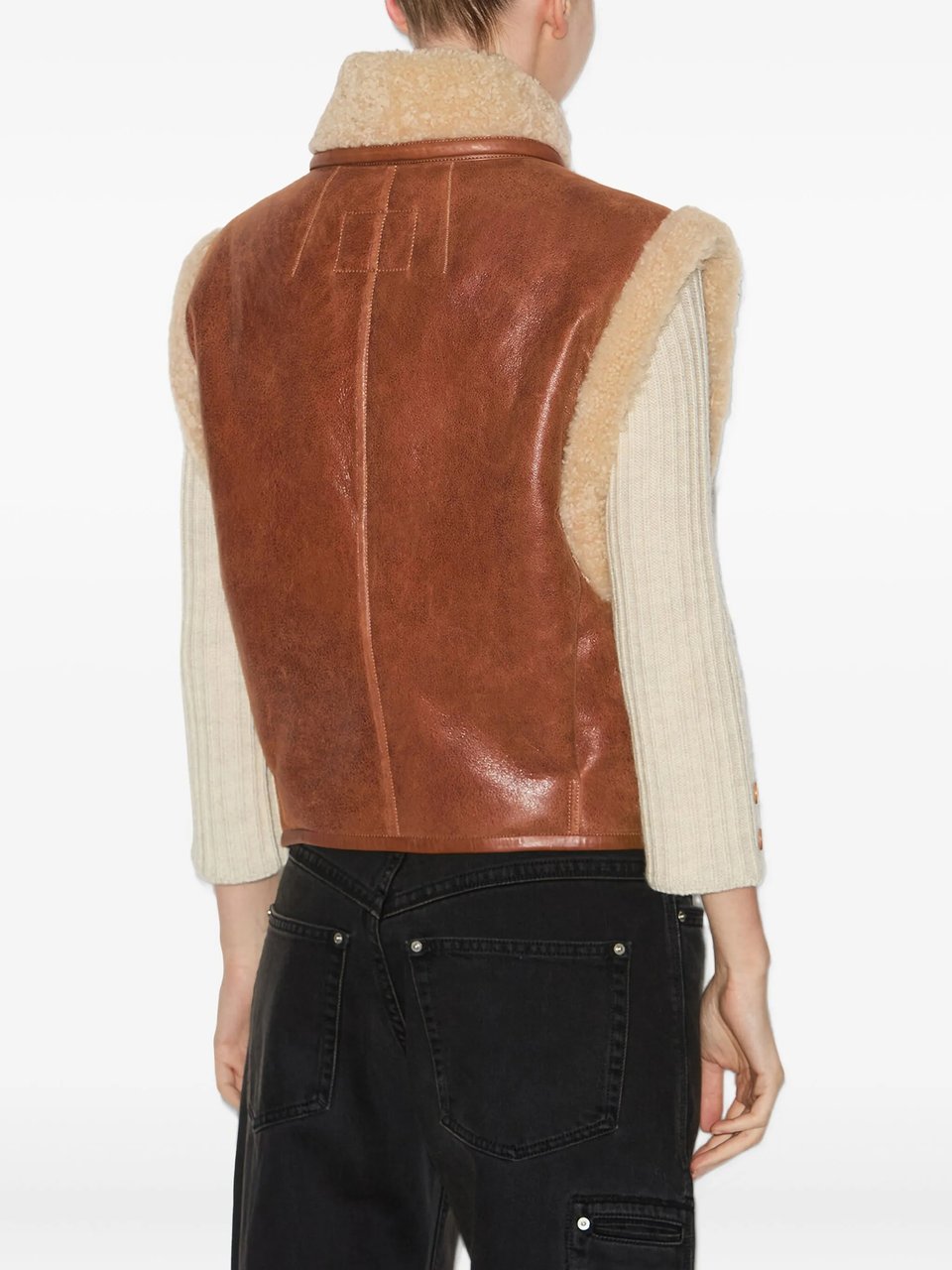 Isabel Marant Cropped Brown Leather Jacket With Plush Shearling Detailing Bruin