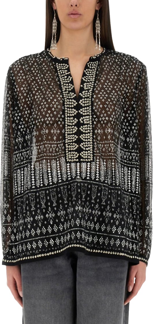 Isabel Marant Sheer Black "Nickie" Top Zwart