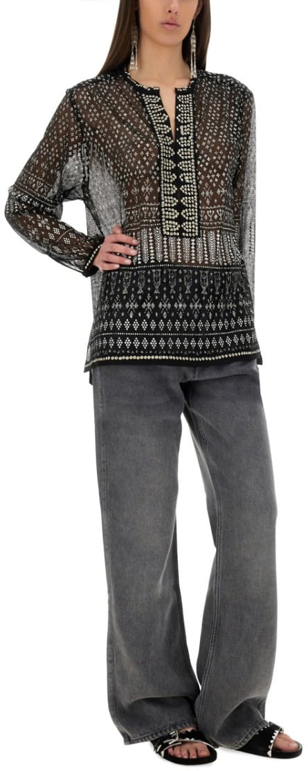 Isabel Marant Sheer Black "Nickie" Top Zwart