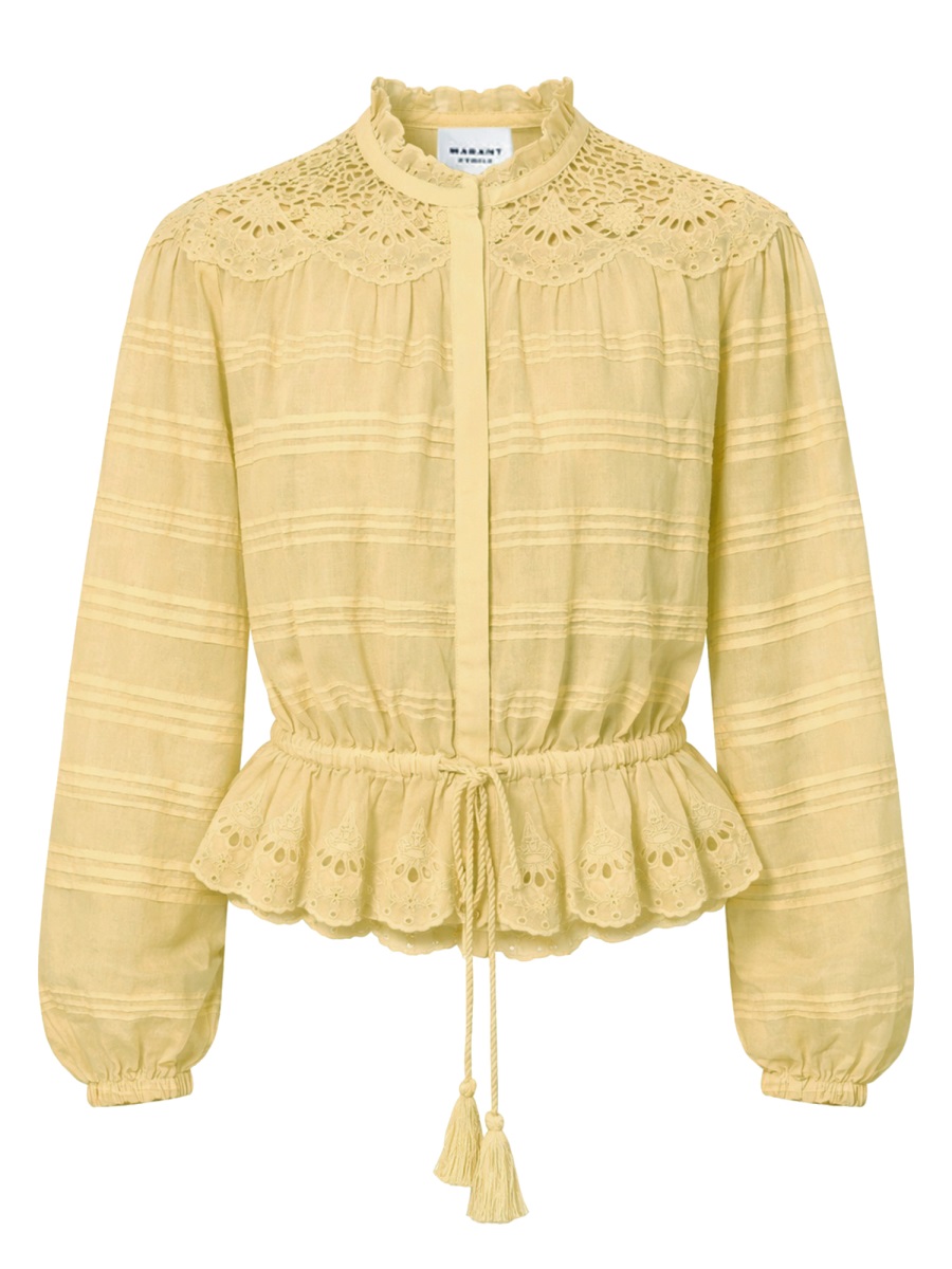 Isabel Marant Polly Striped Lace Yoke Blouse Neutraal