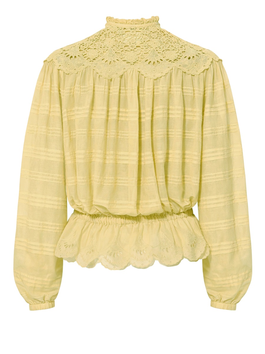 Isabel Marant Polly Striped Lace Yoke Blouse Neutraal