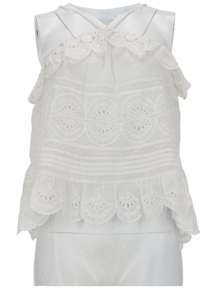 Isabel Marant Prisha Sleeveless Eyelet Lace Tank Top Wit