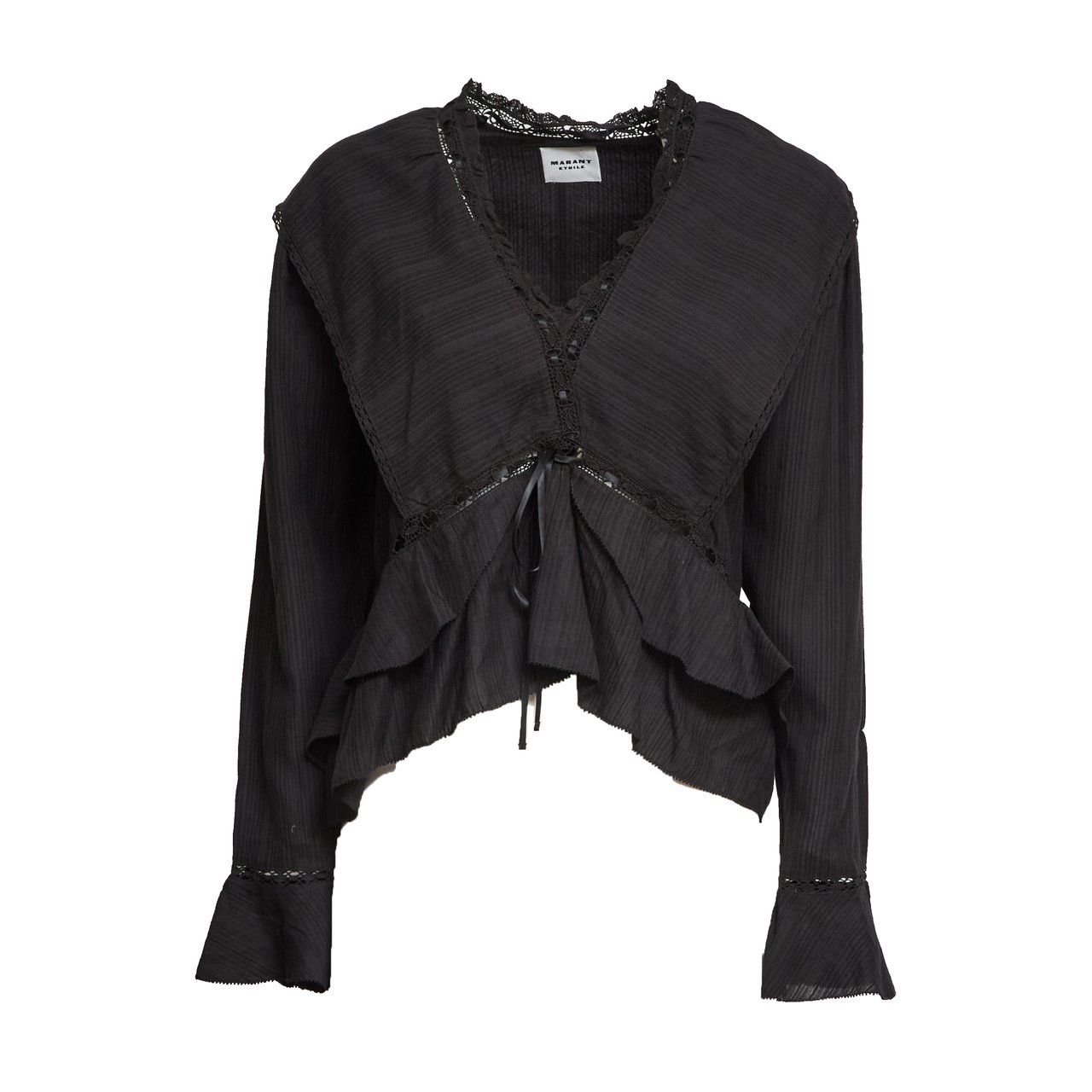 Isabel Marant Damienne Ruffled Asymmetric Cotton Blouse Zwart