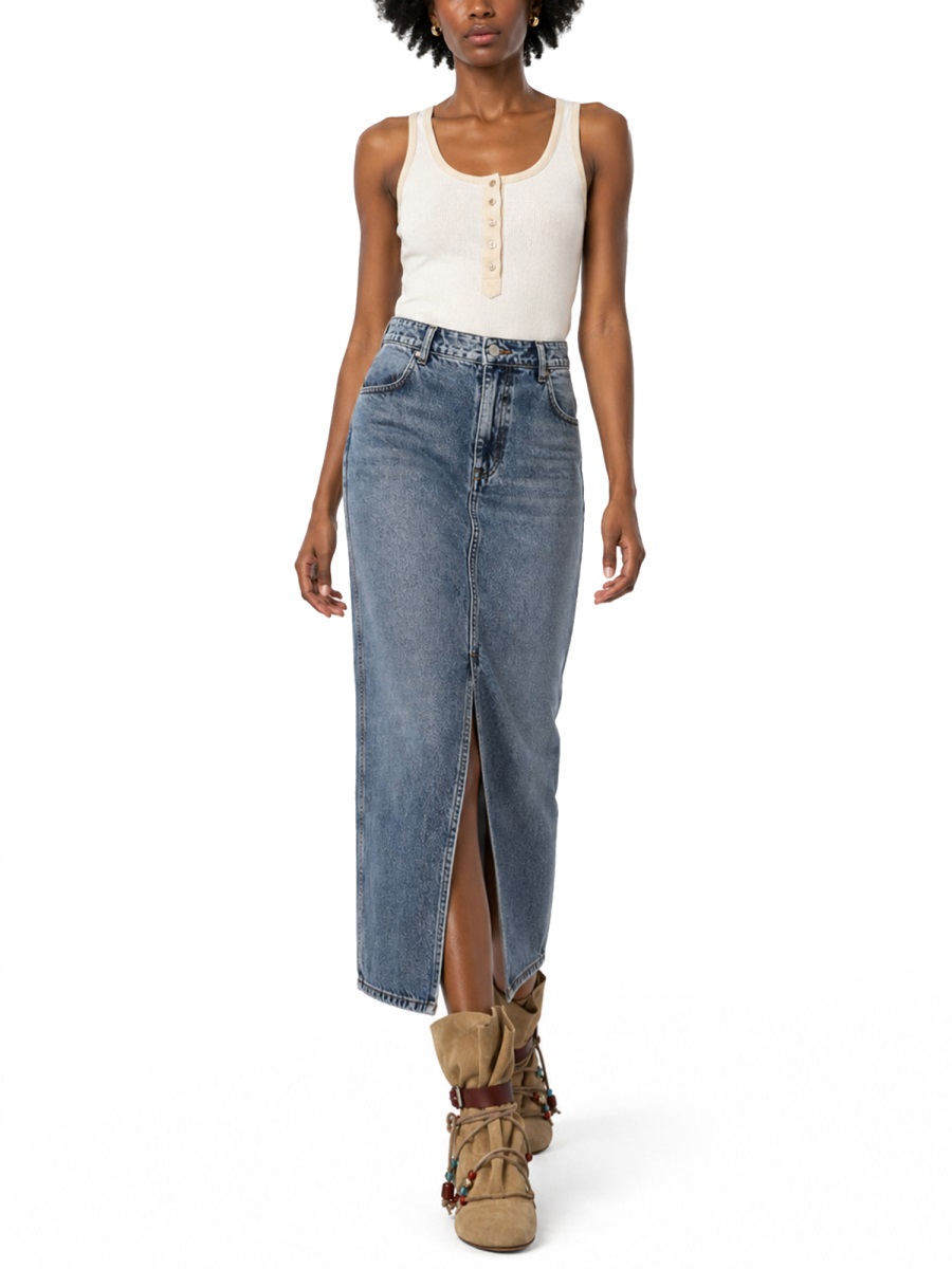 Isabel Marant Faded Blue Faharia Denim Midi Skirt Grijs
