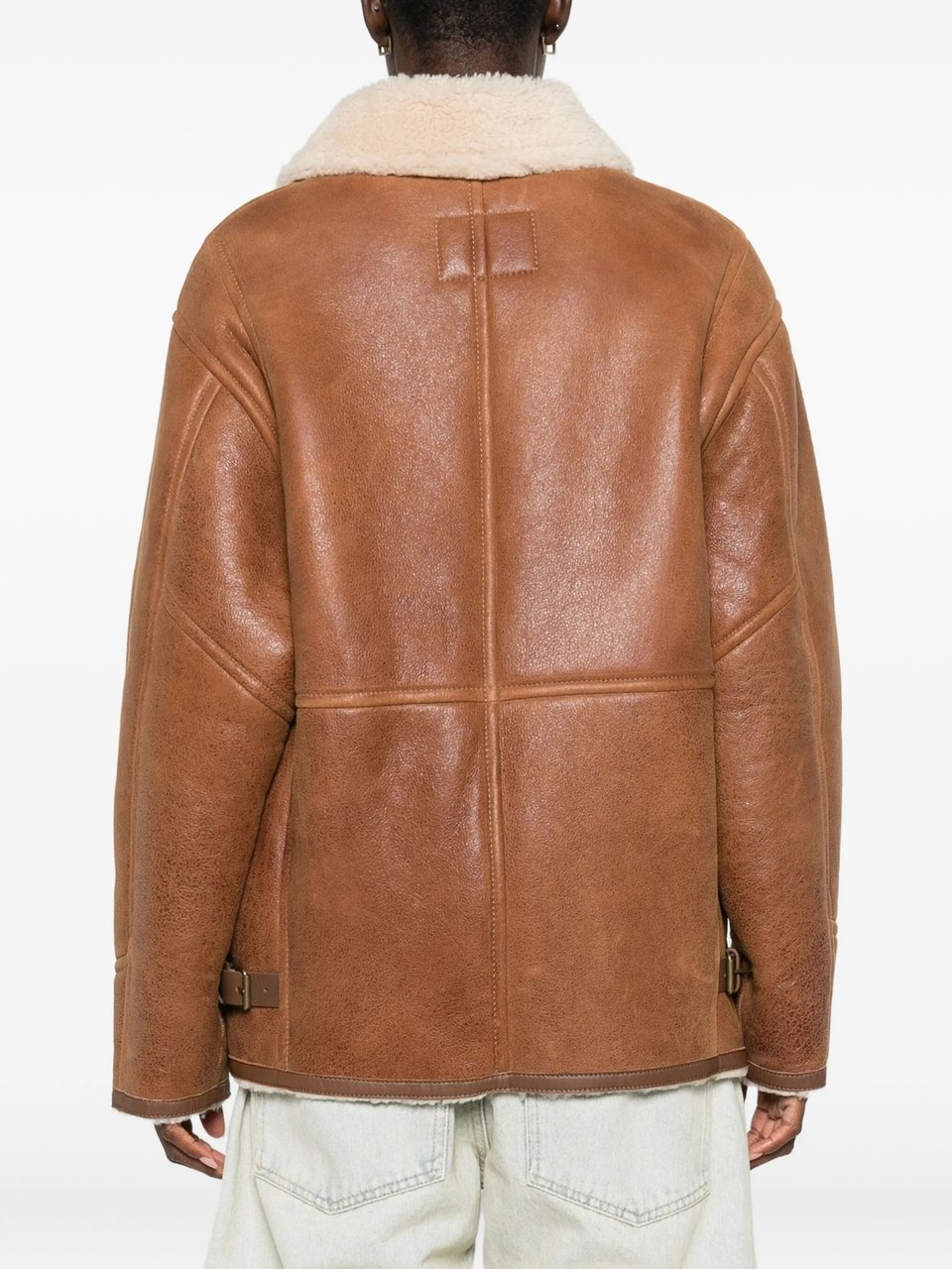 Isabel Marant Boxy Brown Leather Coat With Plush Shearling Collar Bruin