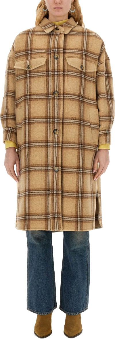 Isabel Marant Classic Plaid Oversized Coat with Soft Texture Bruin