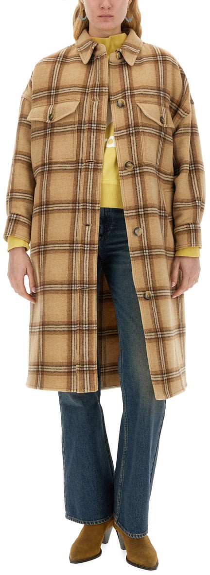 Isabel Marant Classic Plaid Oversized Coat with Soft Texture Bruin
