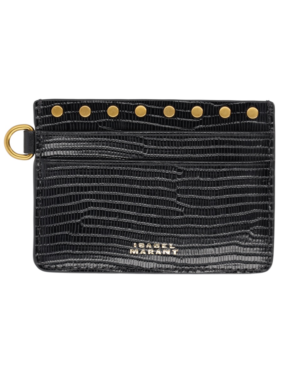 Isabel Marant Oskan Textured Cow Leather Studded Card Holder Zwart