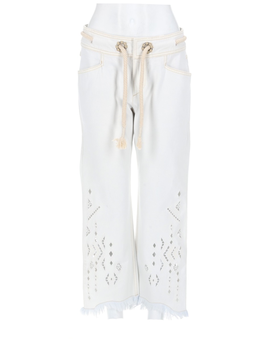 Isabel Marant Neutrals Alison Drawstring Frayed Hem Cotton Pants Wit