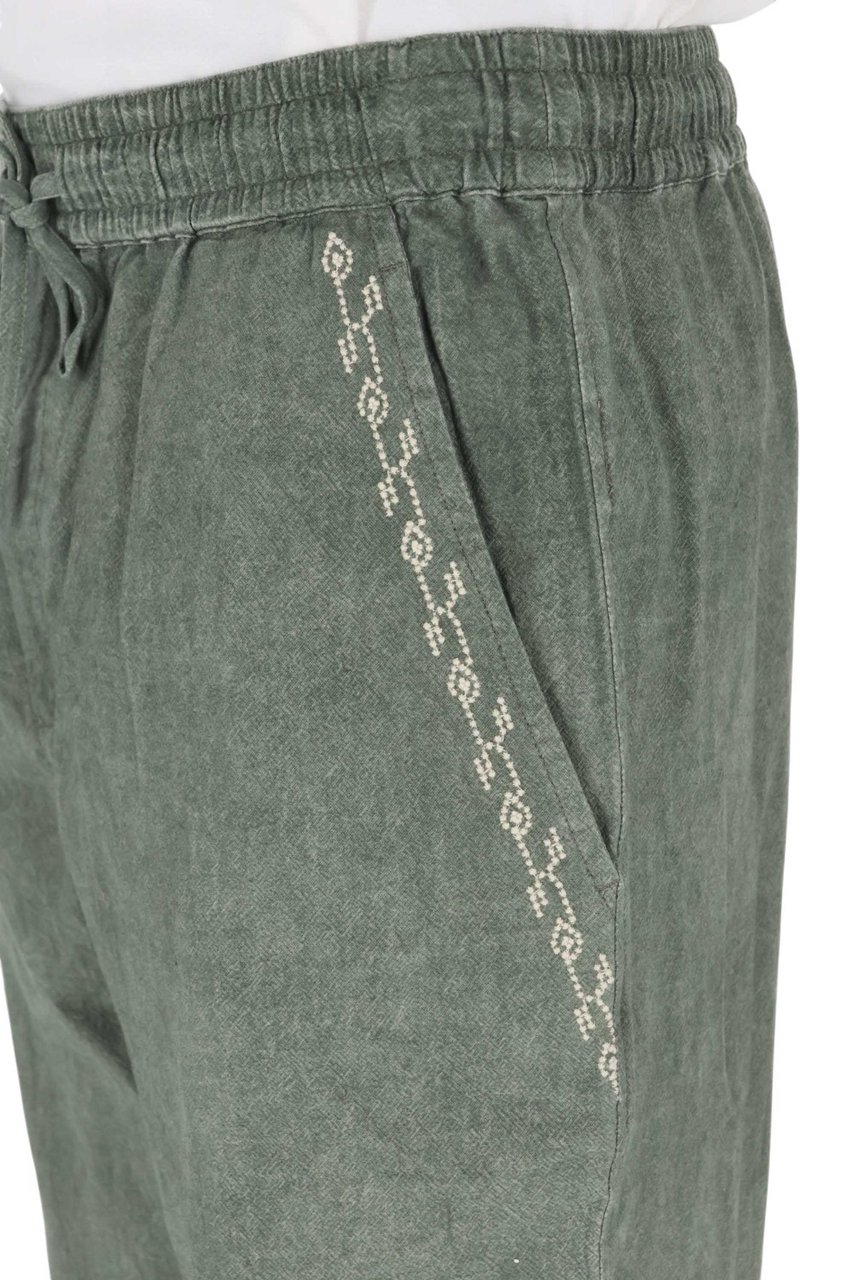 Isabel Marant Relaxed-Fit Cotton Gauze Pants with Embroidered Details Grijs