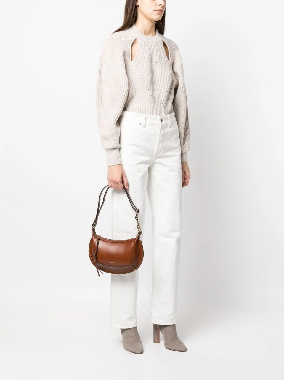 Isabel Marant Crescent-Shape Calf Leather Shoulder Bag With Gold-Tone Accents Roze