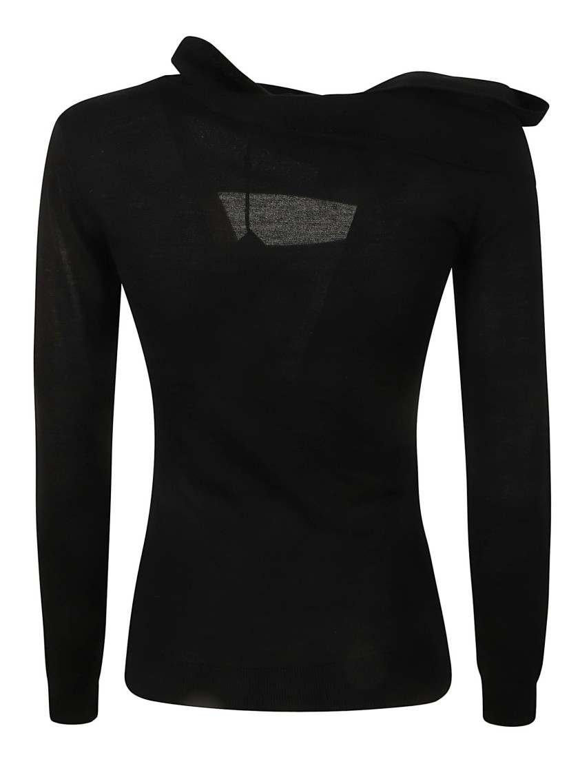 Isabel Marant Off-Shoulder Black Merino Wool Sweater Zwart