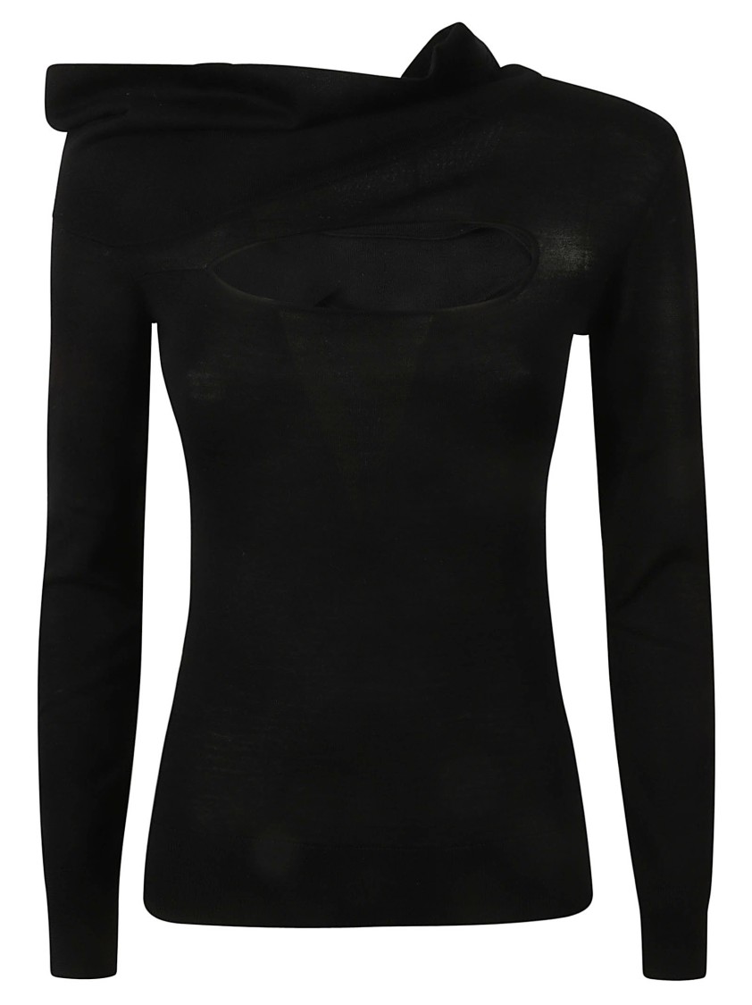 Isabel Marant Off-Shoulder Black Merino Wool Sweater Zwart