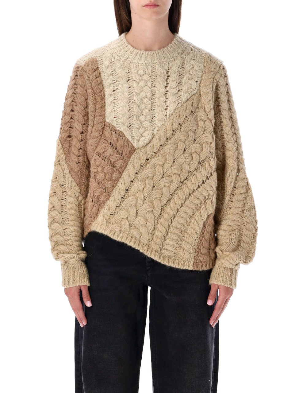 Isabel Marant Daryl Patchwork Cable Knit Sweater Neutraal