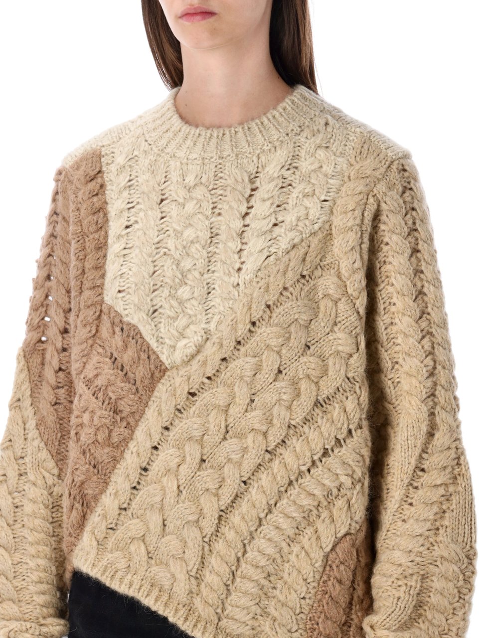 Isabel Marant Daryl Patchwork Cable Knit Sweater Neutraal