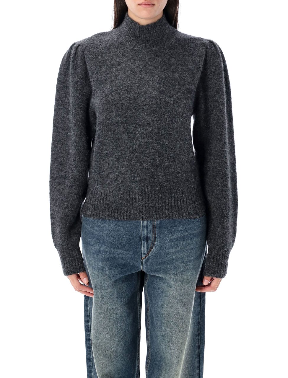 Isabel Marant Purdie High Neck Puffed Sleeve Sweater Grijs
