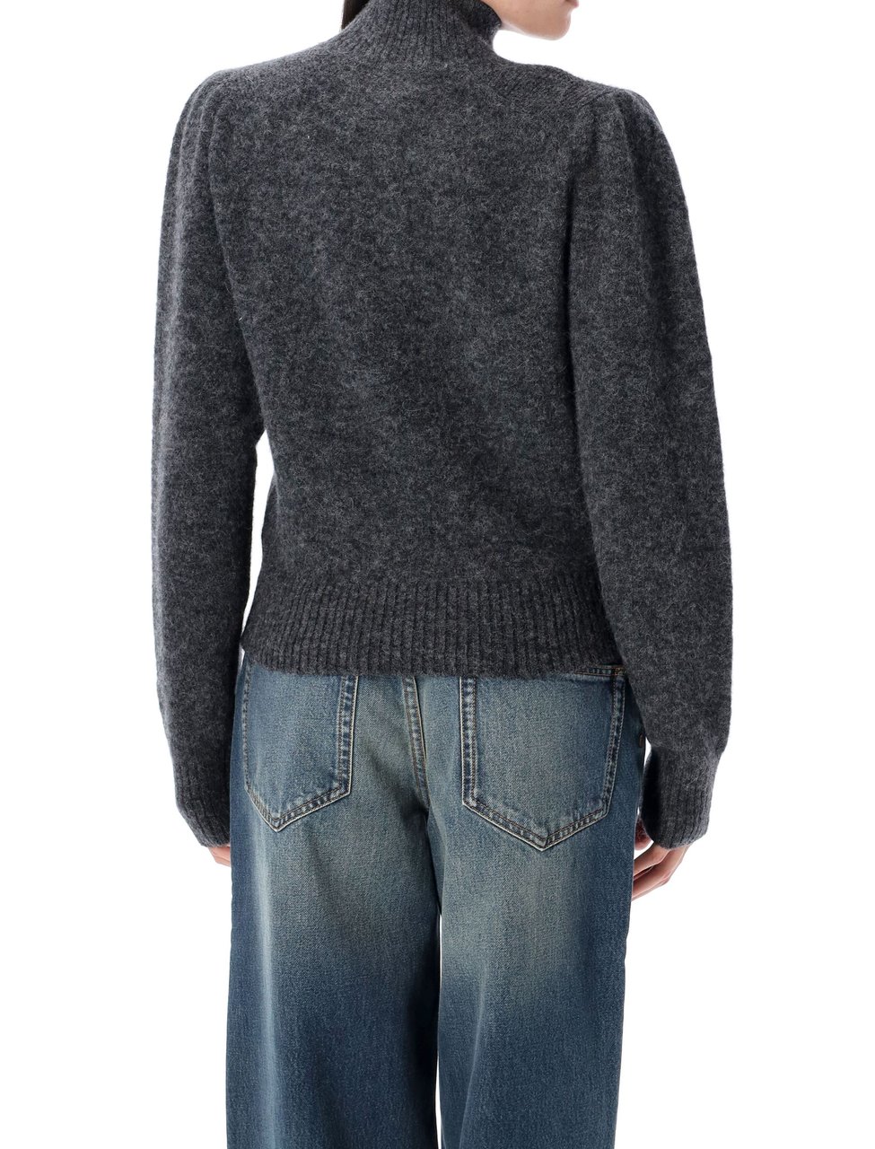 Isabel Marant Purdie High Neck Puffed Sleeve Sweater Grijs